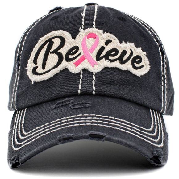 ❤️NWT❤️BELIEVE PINK RIBBON WASHED VINTAGE HAT - Picture 1 of 3